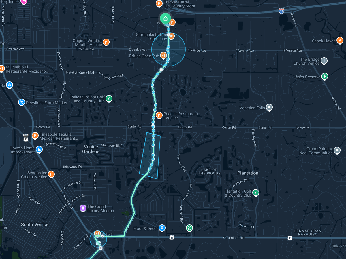PayloadTrack live map showing origin zone, destination fence, route corridor, and payload movement